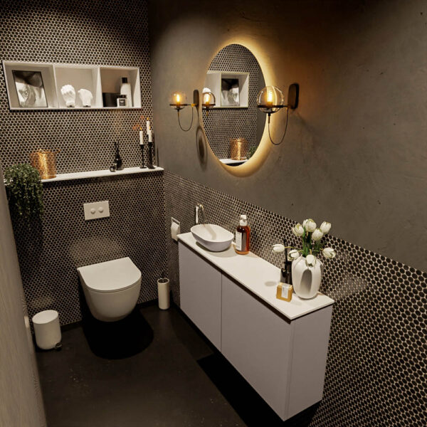 MONDIAZ FOWY toiletmeubel 100cm kleur smoke. Waskom positie links kleur smoke | talc. Met 1 kraangat