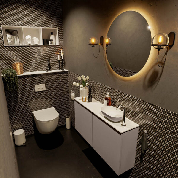MONDIAZ FOWY toiletmeubel 100cm kleur smoke. Waskom positie rechts kleur smoke | talc. Met 1 kraangat