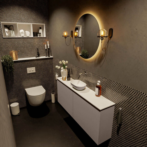 MONDIAZ FOWY toiletmeubel 120cm kleur smoke. Waskom positie midden kleur smoke | talc. Zonder kraangat