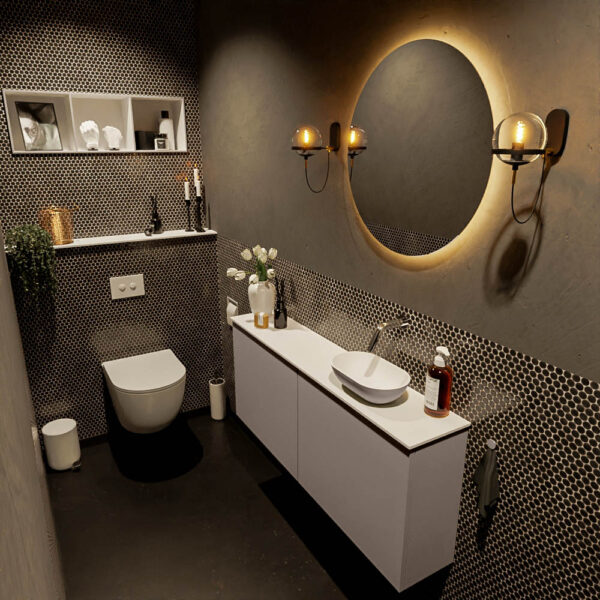 MONDIAZ FOWY toiletmeubel 120cm kleur smoke. Waskom positie rechts kleur smoke | talc. Zonder kraangat