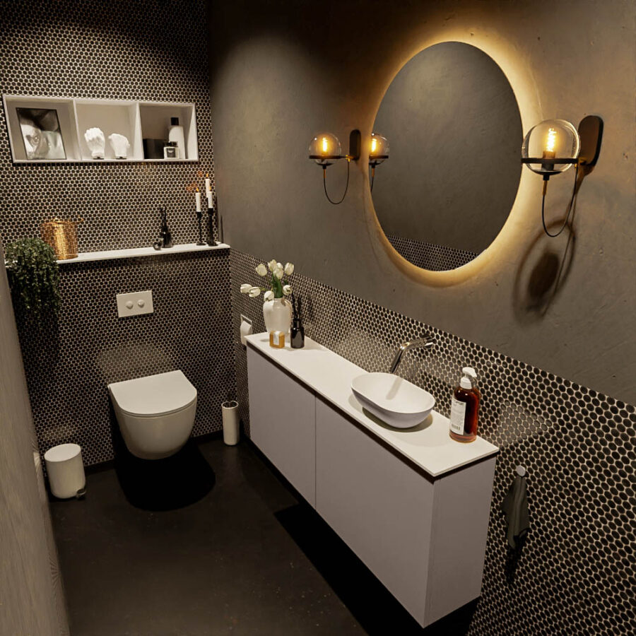 MONDIAZ FOWY toiletmeubel 120cm kleur smoke. Waskom positie rechts kleur smoke | talc. Zonder kraangat