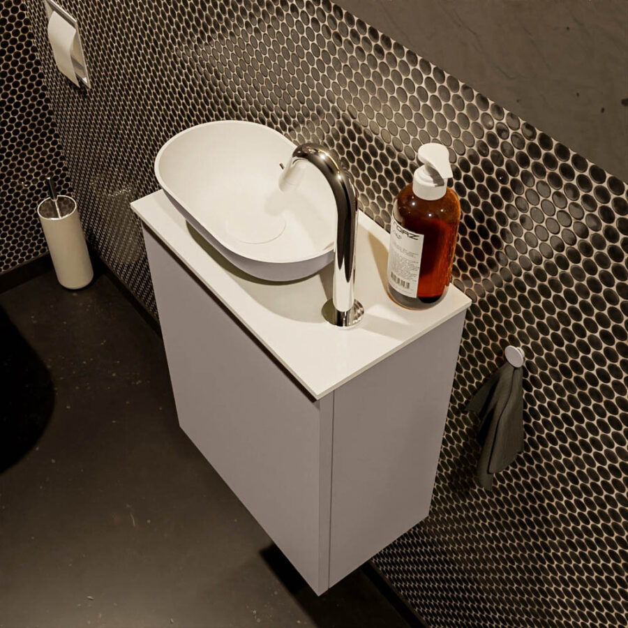 MONDIAZ FOWY toiletmeubel 40cm kleur smoke. Waskom positie links kleur smoke | talc. Met 1 kraangat - Afbeelding 3