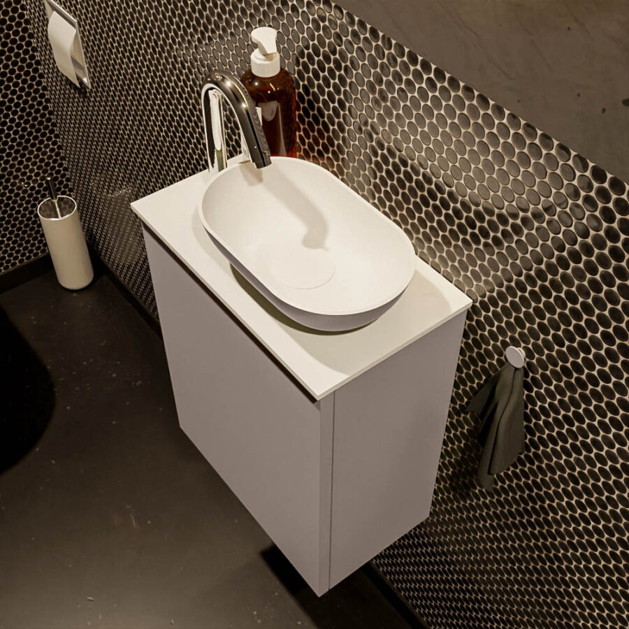 MONDIAZ FOWY toiletmeubel 40cm kleur smoke. Waskom positie rechts kleur smoke | talc. Met 1 kraangat - Afbeelding 3