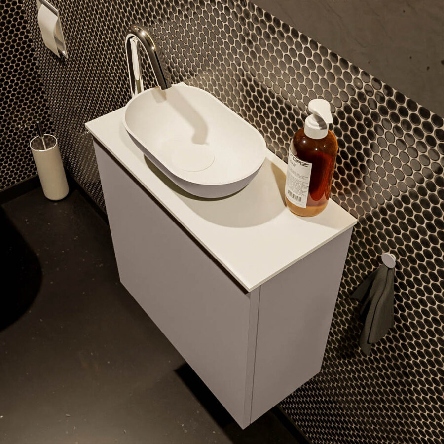 MONDIAZ FOWY toiletmeubel 50cm kleur smoke. Waskom positie links kleur smoke | talc. Met 1 kraangat - Afbeelding 3