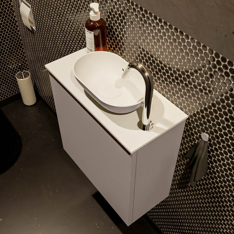 MONDIAZ FOWY toiletmeubel 50cm kleur smoke. Waskom positie rechts kleur smoke | talc. Met 1 kraangat - Afbeelding 3