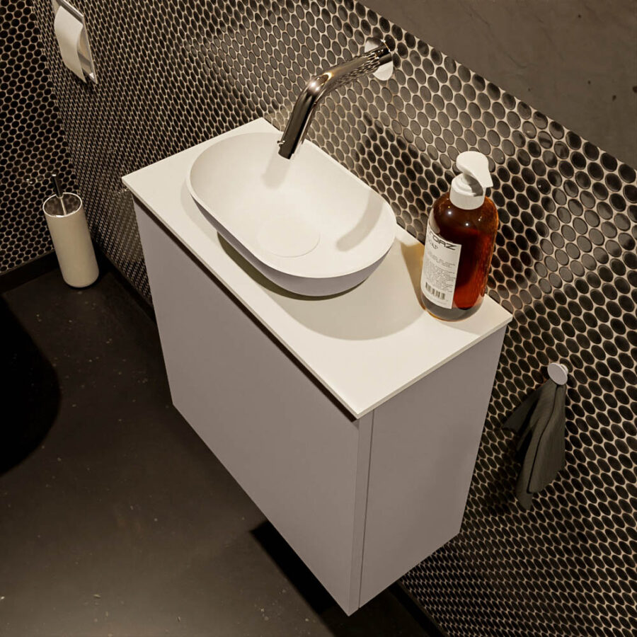 MONDIAZ FOWY toiletmeubel 50cm kleur smoke. Waskom positie midden kleur smoke | talc. Zonder kraangat - Afbeelding 3