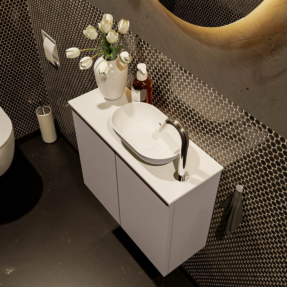 MONDIAZ FOWY toiletmeubel 60cm kleur smoke. Waskom positie rechts kleur smoke | talc. Met 1 kraangat - Afbeelding 3