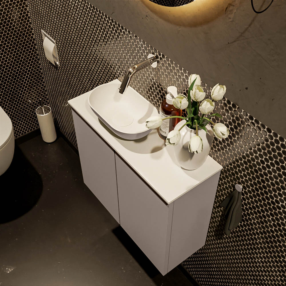 MONDIAZ FOWY toiletmeubel 60cm kleur smoke. Waskom positie links kleur smoke | talc. Zonder kraangat - Afbeelding 3