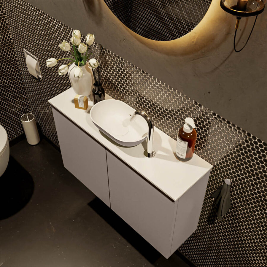MONDIAZ FOWY toiletmeubel 80cm kleur smoke. Waskom positie midden kleur smoke | talc. Met 1 kraangat - Afbeelding 3