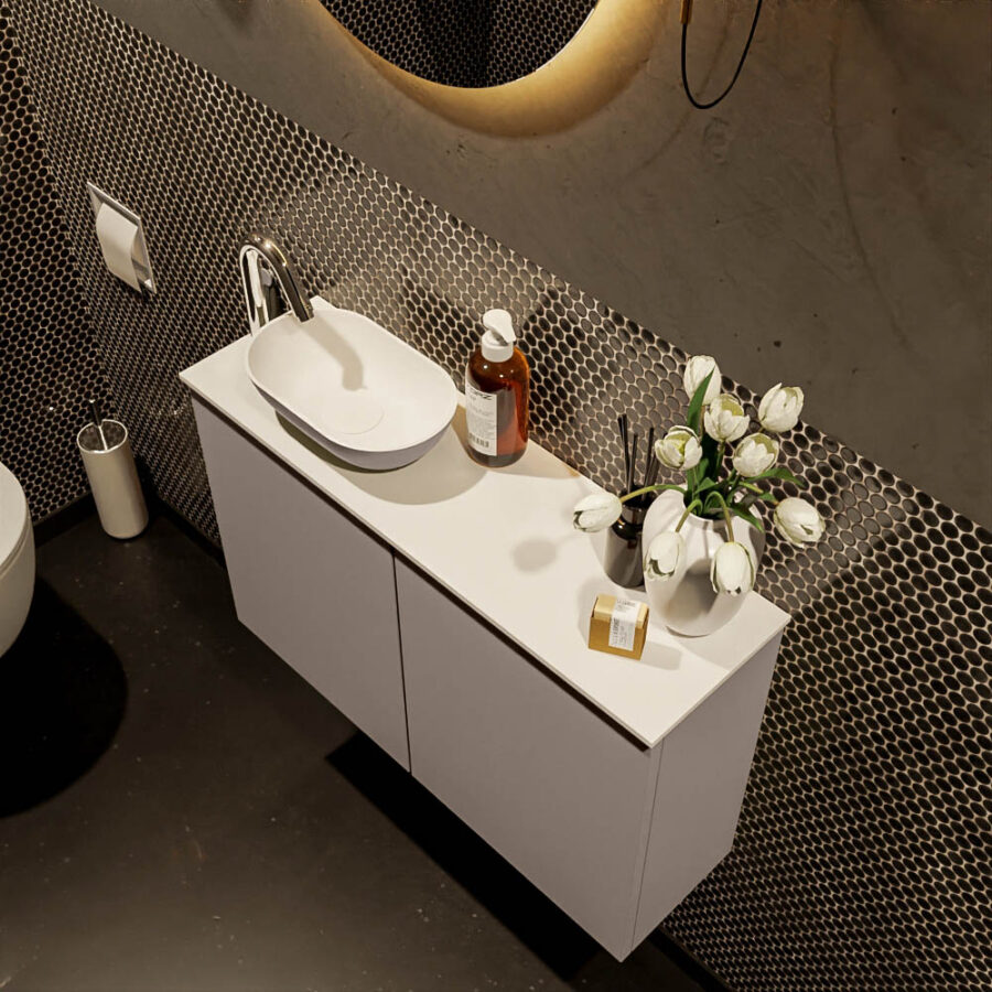 MONDIAZ FOWY toiletmeubel 80cm kleur smoke. Waskom positie links kleur smoke | talc. Met 1 kraangat - Afbeelding 3