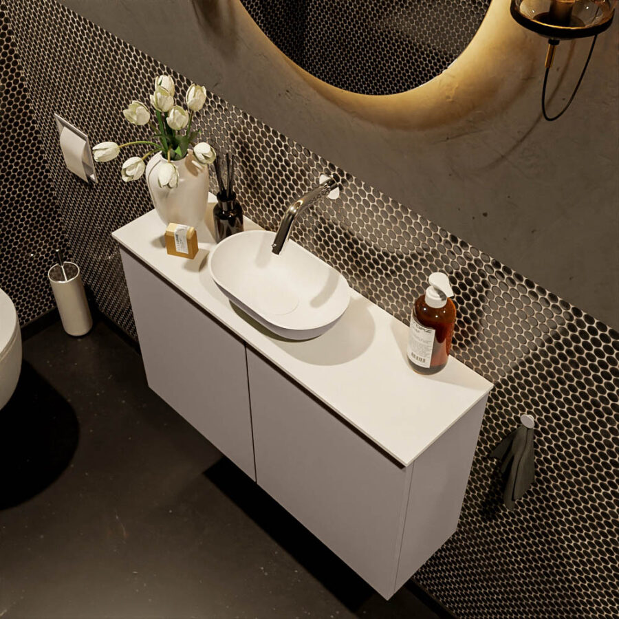 MONDIAZ FOWY toiletmeubel 80cm kleur smoke. Waskom positie midden kleur smoke | talc. Zonder kraangat - Afbeelding 3