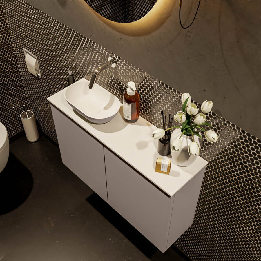 MONDIAZ FOWY toiletmeubel 80cm kleur smoke. Waskom positie links kleur smoke | talc. Zonder kraangat - Afbeelding 3