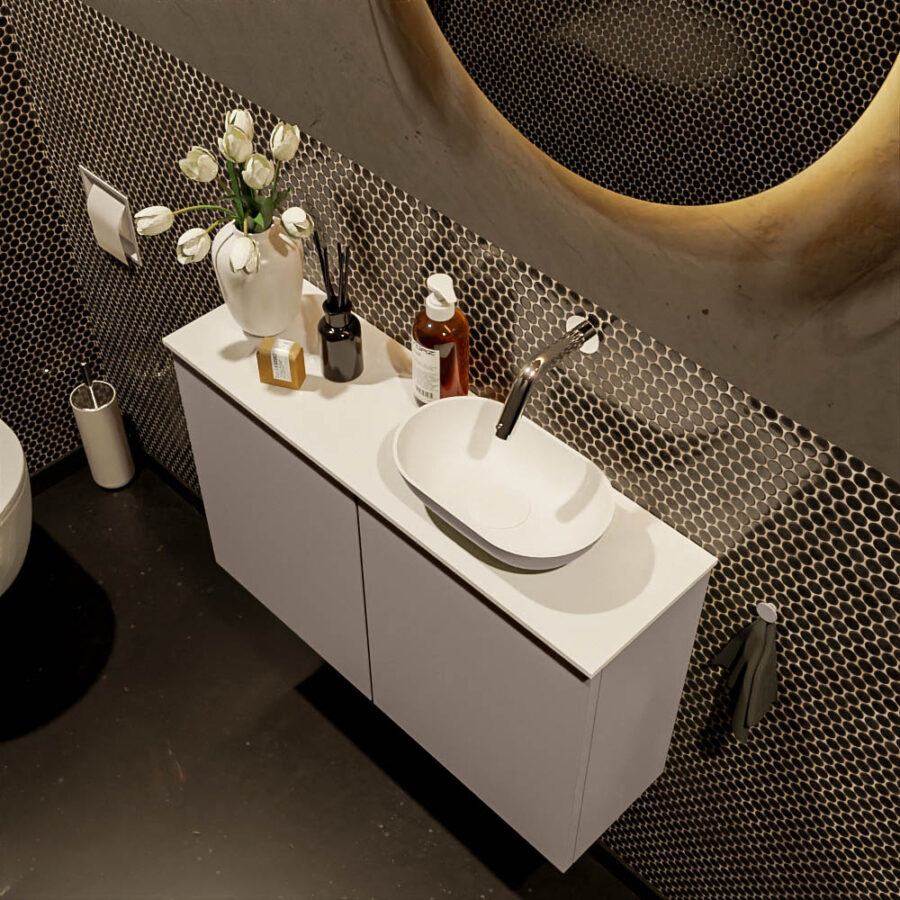MONDIAZ FOWY toiletmeubel 80cm kleur smoke. Waskom positie rechts kleur smoke | talc. Zonder kraangat - Afbeelding 3
