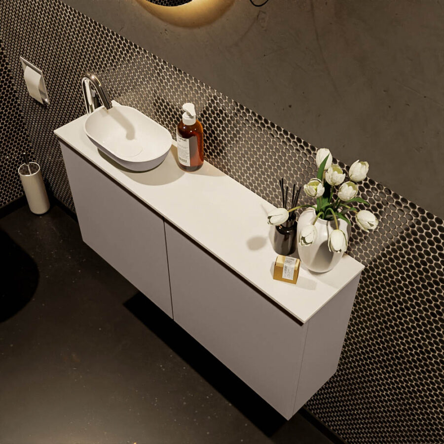 MONDIAZ FOWY toiletmeubel 100cm kleur smoke. Waskom positie links kleur smoke | talc. Met 1 kraangat - Afbeelding 3