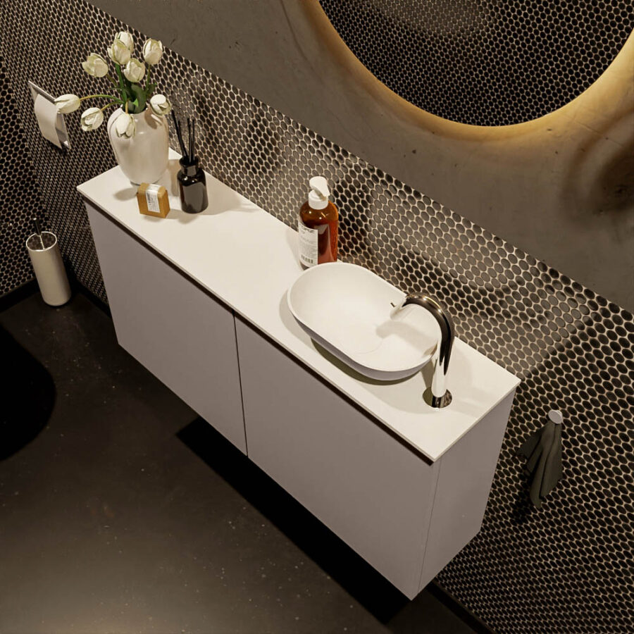 MONDIAZ FOWY toiletmeubel 100cm kleur smoke. Waskom positie rechts kleur smoke | talc. Met 1 kraangat - Afbeelding 3