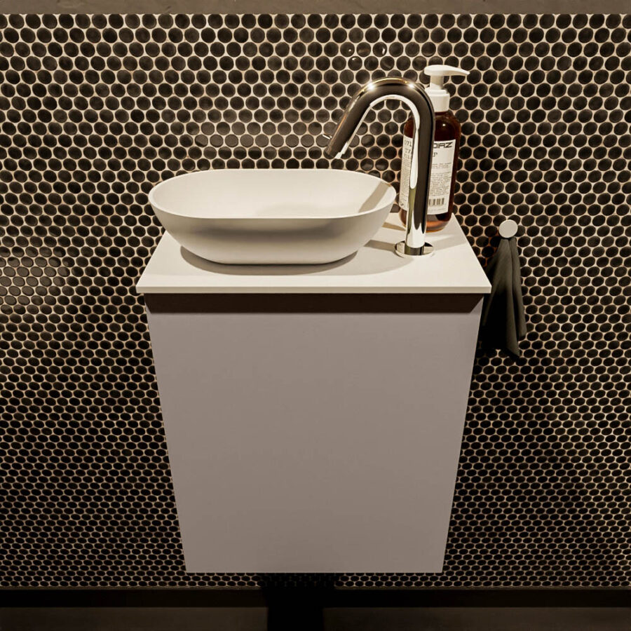 MONDIAZ FOWY toiletmeubel 40cm kleur smoke. Waskom positie links kleur talc | talc. Met 1 kraangat - Afbeelding 2