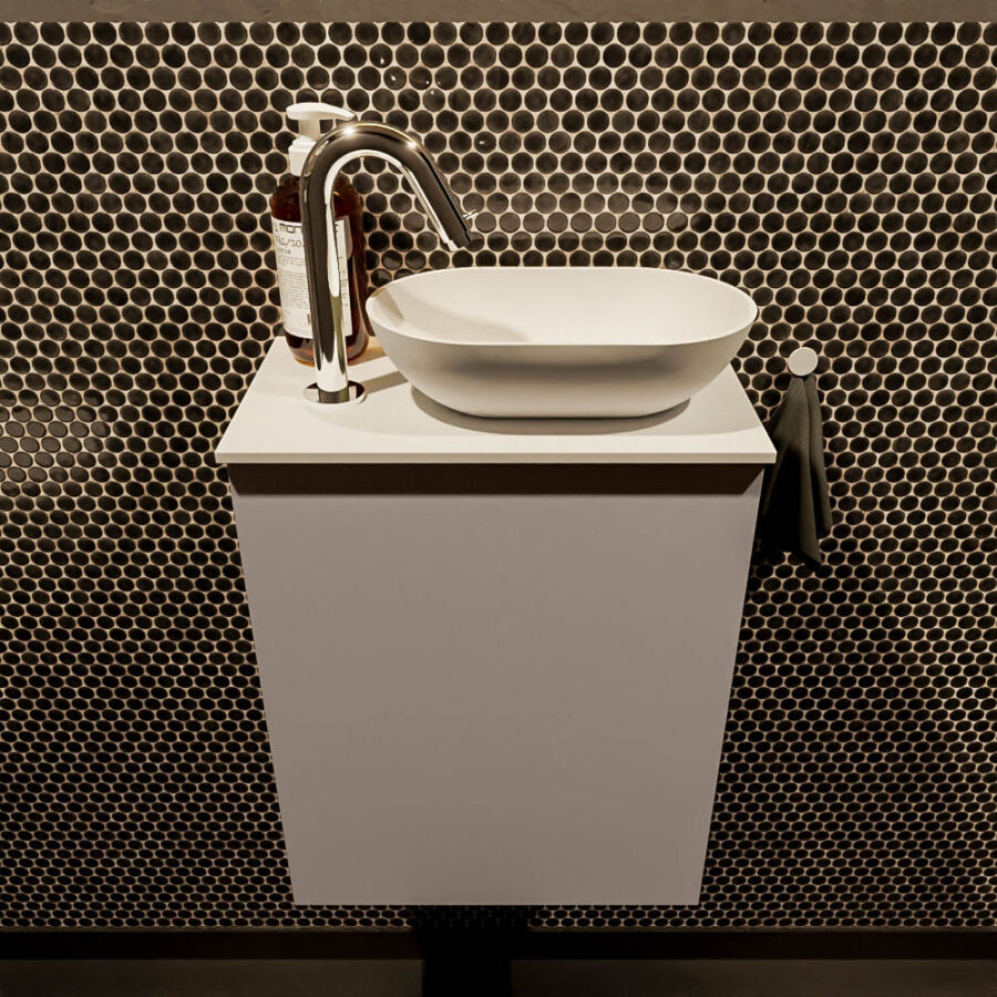 MONDIAZ FOWY toiletmeubel 40cm kleur smoke. Waskom positie rechts kleur talc | talc. Met 1 kraangat - Afbeelding 2
