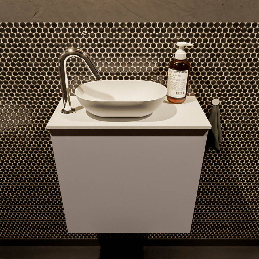MONDIAZ FOWY toiletmeubel 50cm kleur smoke. Waskom positie links kleur talc | talc. Met 1 kraangat - Afbeelding 2