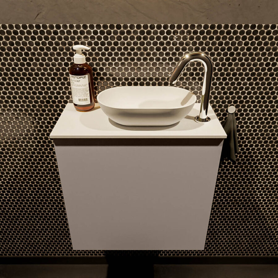 MONDIAZ FOWY toiletmeubel 50cm kleur smoke. Waskom positie rechts kleur talc | talc. Met 1 kraangat - Afbeelding 2