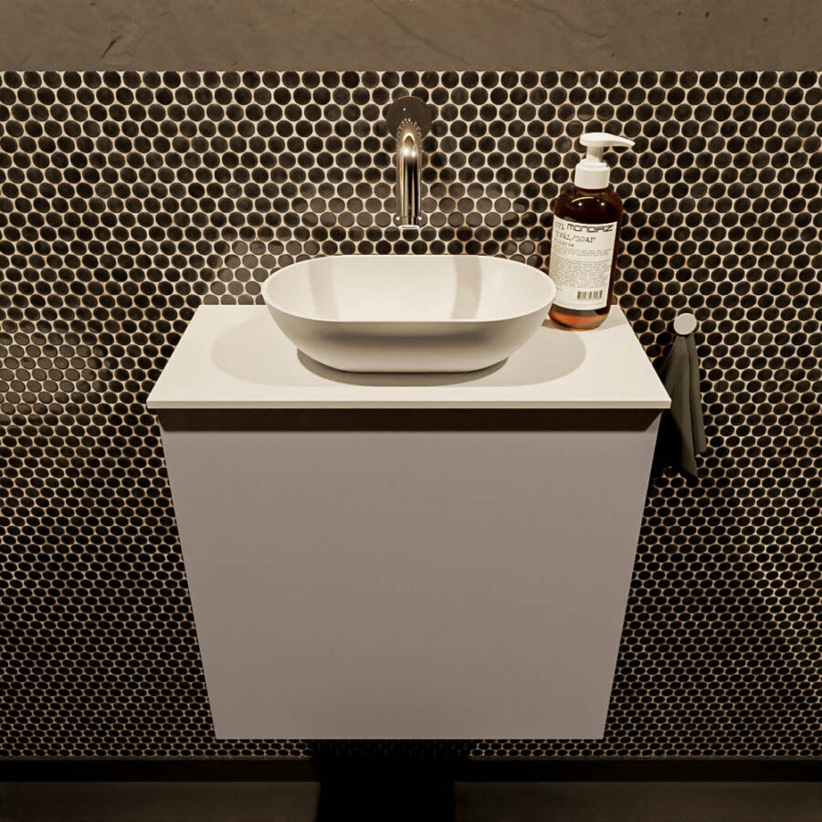 MONDIAZ FOWY toiletmeubel 50cm kleur smoke. Waskom positie midden kleur talc | talc. Zonder kraangat - Afbeelding 2