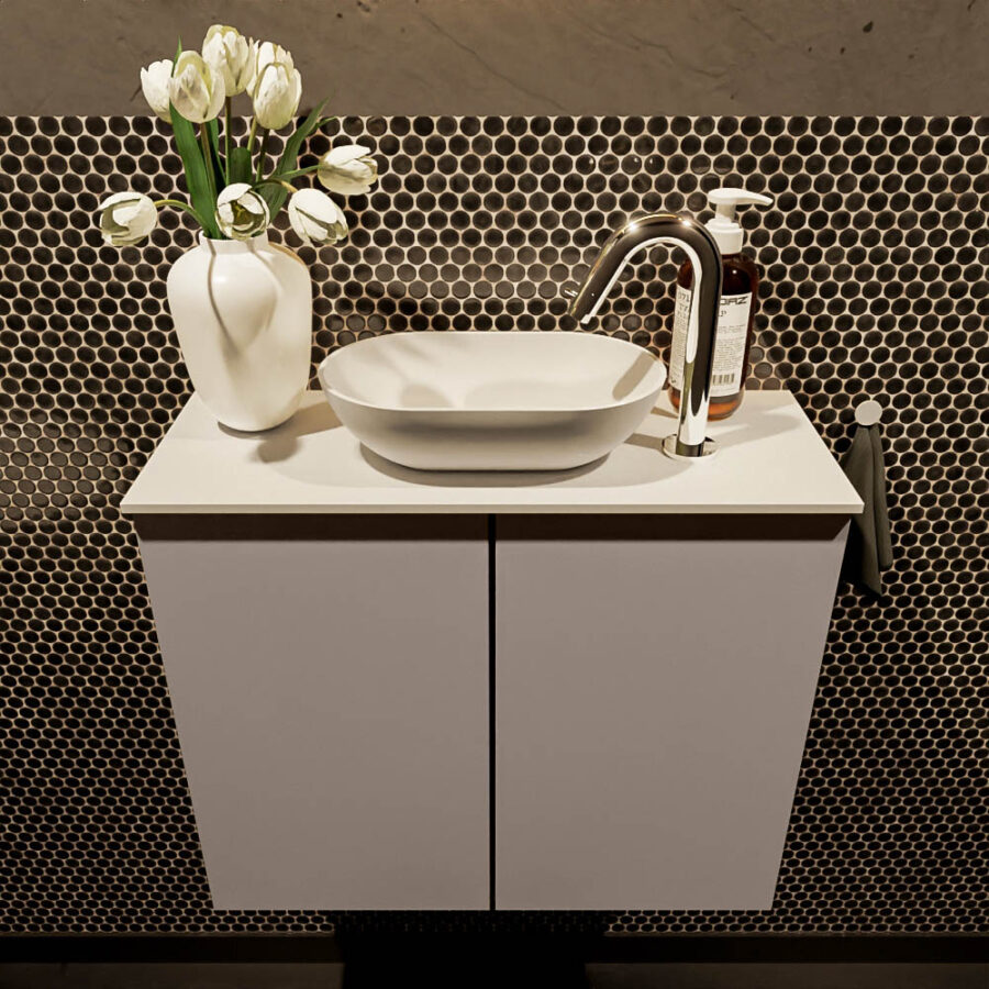 MONDIAZ FOWY toiletmeubel 60cm kleur smoke. Waskom positie midden kleur talc | talc. Met 1 kraangat - Afbeelding 2
