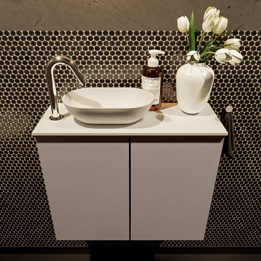 MONDIAZ FOWY toiletmeubel 60cm kleur smoke. Waskom positie links kleur talc | talc. Met 1 kraangat - Afbeelding 2