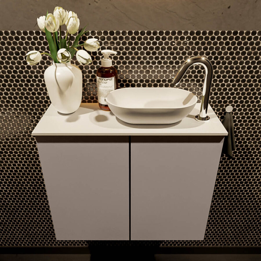MONDIAZ FOWY toiletmeubel 60cm kleur smoke. Waskom positie rechts kleur talc | talc. Met 1 kraangat - Afbeelding 2