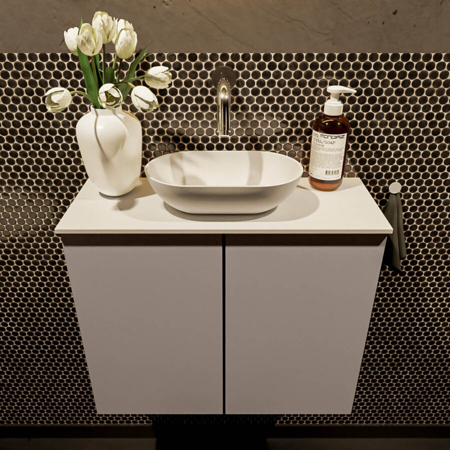 MONDIAZ FOWY toiletmeubel 60cm kleur smoke. Waskom positie midden kleur talc | talc. Zonder kraangat - Afbeelding 2