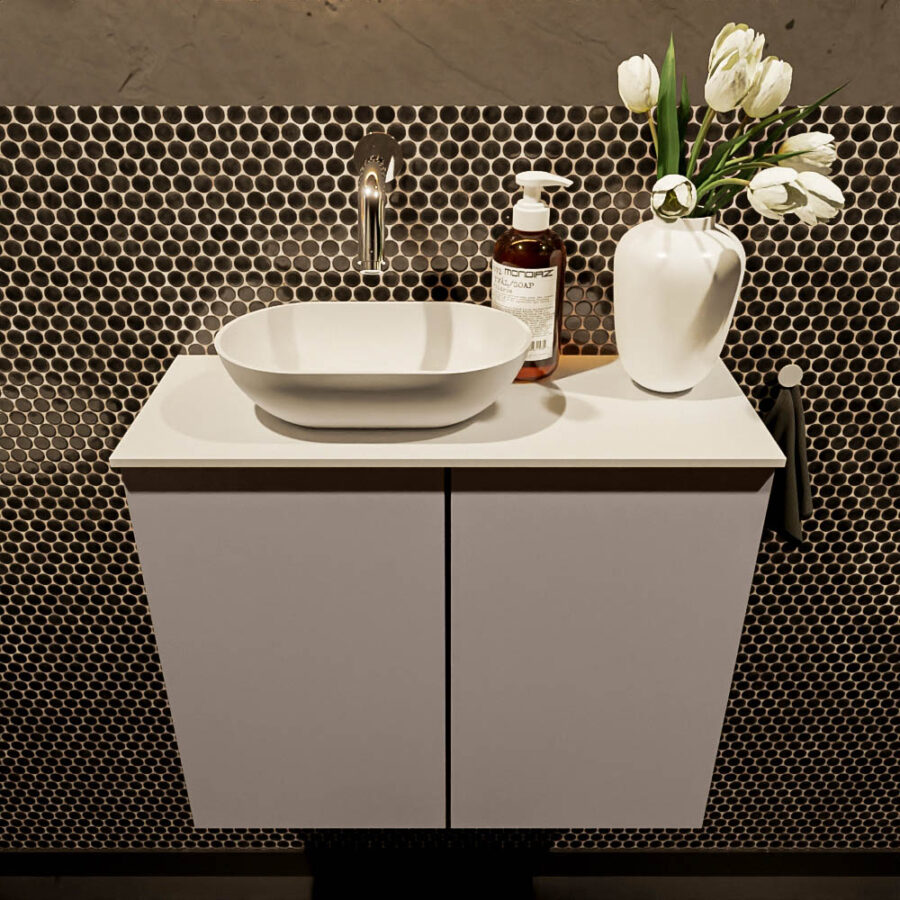 MONDIAZ FOWY toiletmeubel 60cm kleur smoke. Waskom positie links kleur talc | talc. Zonder kraangat - Afbeelding 2