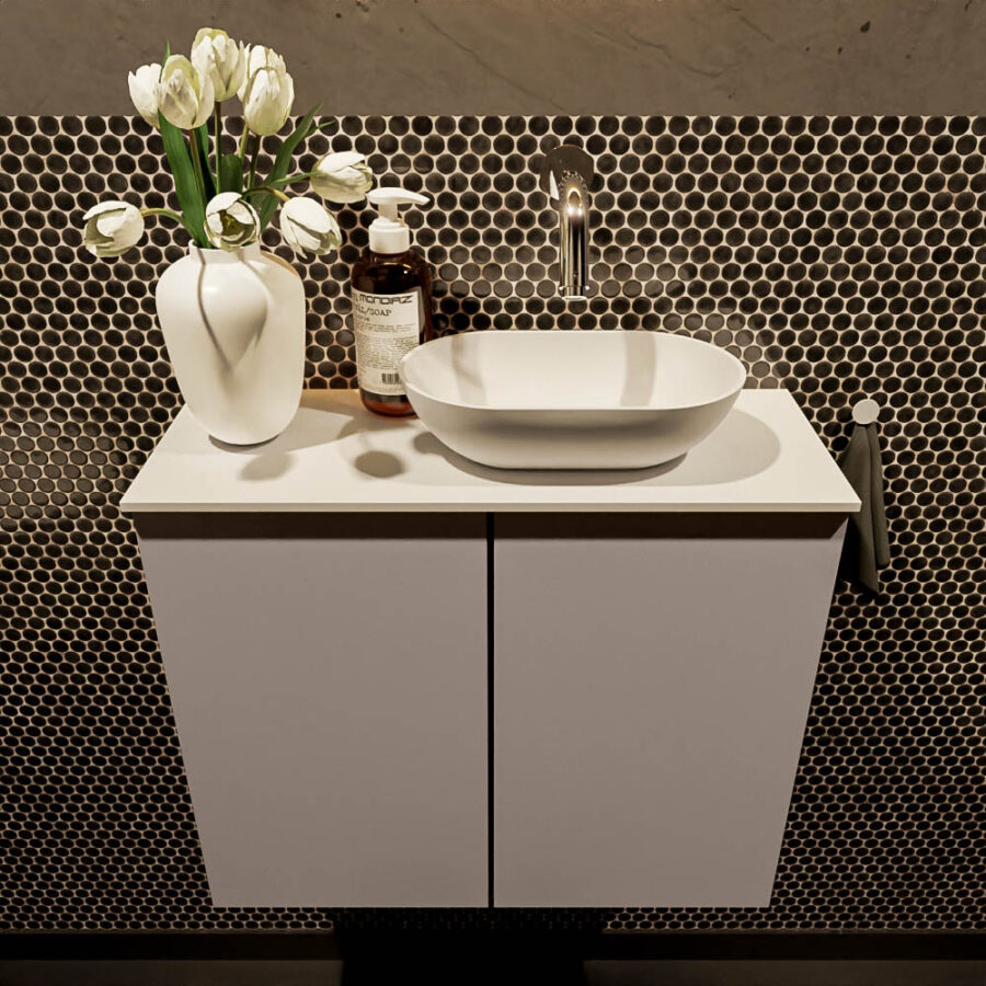 MONDIAZ FOWY toiletmeubel 60cm kleur smoke. Waskom positie rechts kleur talc | talc. Zonder kraangat - Afbeelding 2