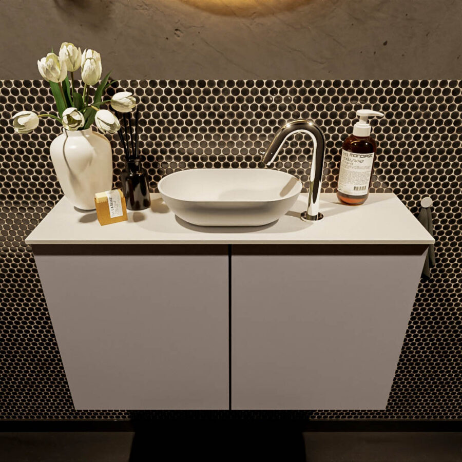 MONDIAZ FOWY toiletmeubel 80cm kleur smoke. Waskom positie midden kleur talc | talc. Met 1 kraangat - Afbeelding 2