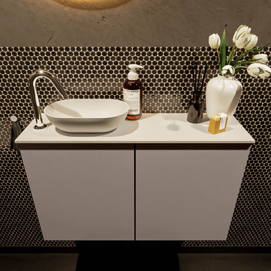 MONDIAZ FOWY toiletmeubel 80cm kleur smoke. Waskom positie links kleur talc | talc. Met 1 kraangat - Afbeelding 2