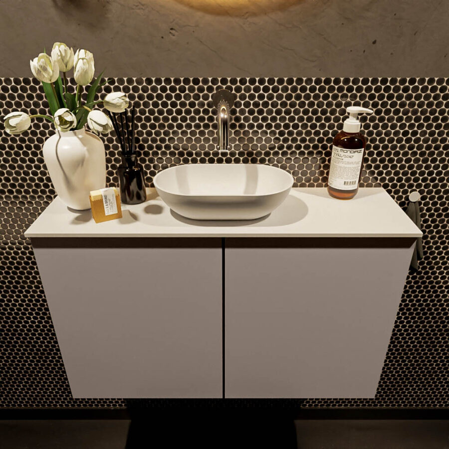 MONDIAZ FOWY toiletmeubel 80cm kleur smoke. Waskom positie midden kleur talc | talc. Zonder kraangat - Afbeelding 2