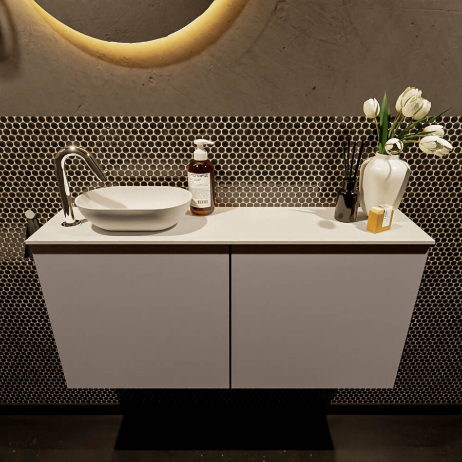 MONDIAZ FOWY toiletmeubel 100cm kleur smoke. Waskom positie links kleur talc | talc. Met 1 kraangat - Afbeelding 2