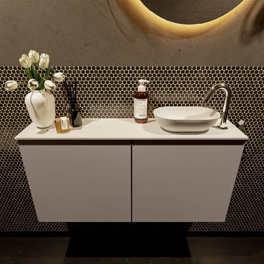 MONDIAZ FOWY toiletmeubel 100cm kleur smoke. Waskom positie rechts kleur talc | talc. Met 1 kraangat - Afbeelding 2