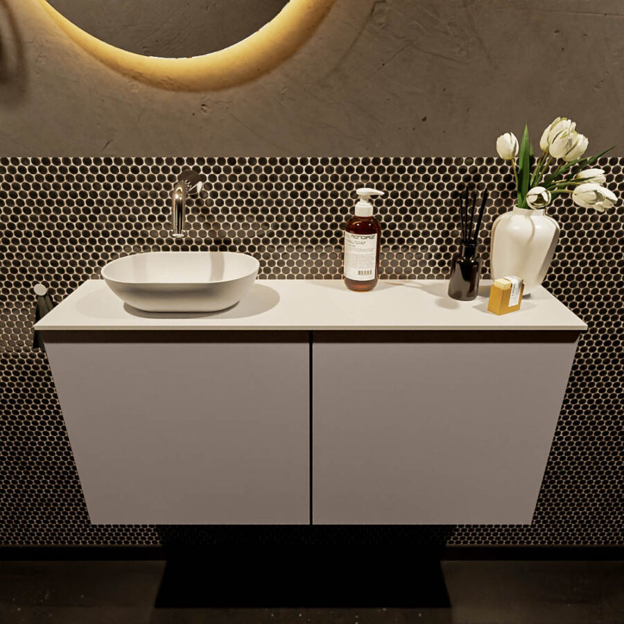MONDIAZ FOWY toiletmeubel 100cm kleur smoke. Waskom positie links kleur talc | talc. Zonder kraangat - Afbeelding 2