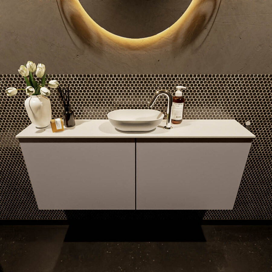 MONDIAZ FOWY toiletmeubel 120cm kleur smoke. Waskom positie midden kleur talc | talc. Met 1 kraangat - Afbeelding 2
