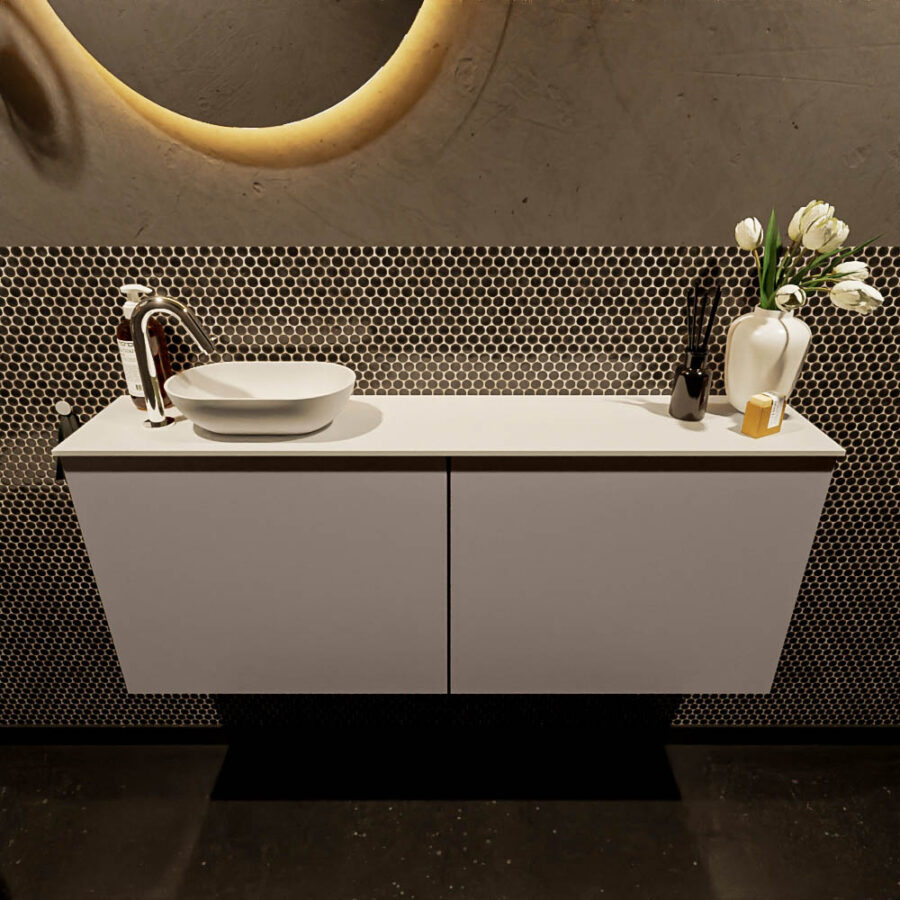 MONDIAZ FOWY toiletmeubel 120cm kleur smoke. Waskom positie links kleur talc | talc. Met 1 kraangat - Afbeelding 2