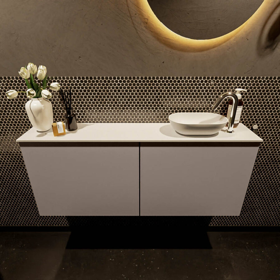 MONDIAZ FOWY toiletmeubel 120cm kleur smoke. Waskom positie rechts kleur talc | talc. Met 1 kraangat - Afbeelding 2