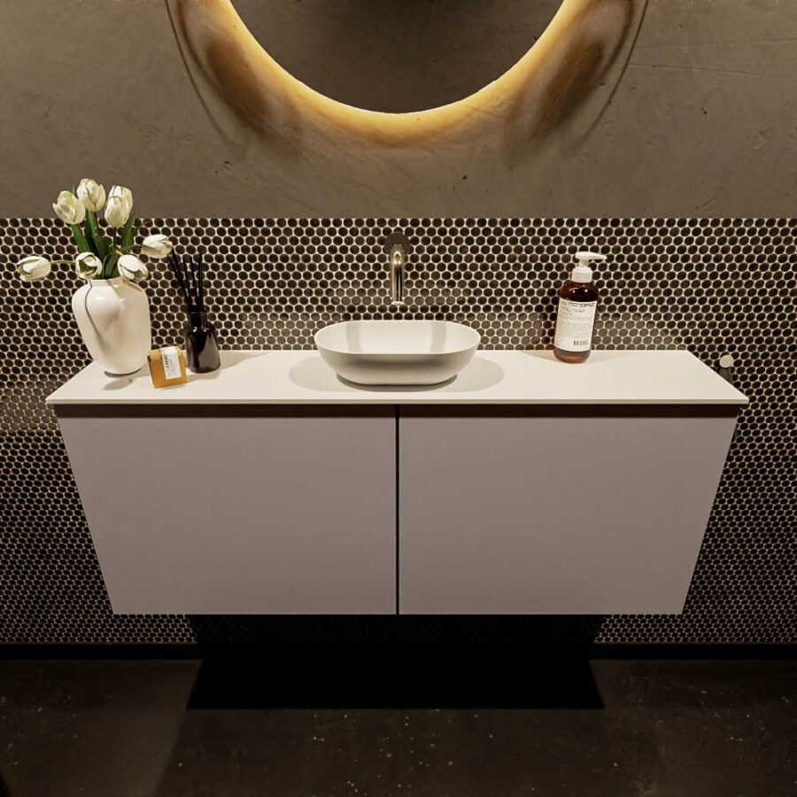 MONDIAZ FOWY toiletmeubel 120cm kleur smoke. Waskom positie midden kleur talc | talc. Zonder kraangat - Afbeelding 2