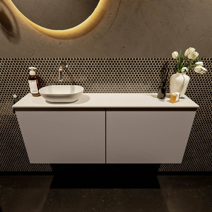 MONDIAZ FOWY toiletmeubel 120cm kleur smoke. Waskom positie links kleur talc | talc. Zonder kraangat - Afbeelding 2