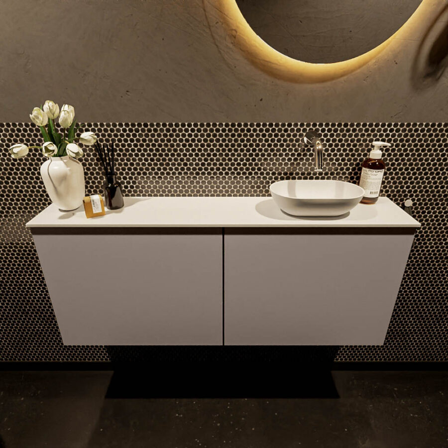 MONDIAZ FOWY toiletmeubel 120cm kleur smoke. Waskom positie rechts kleur talc | talc. Zonder kraangat - Afbeelding 2