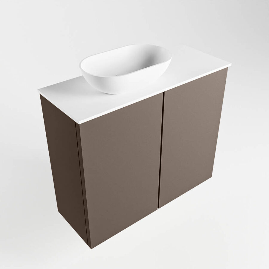 MONDIAZ FOWY toiletmeubel 60cm kleur smoke. Waskom positie links kleur talc | talc. Met 1 kraangat - Afbeelding 4