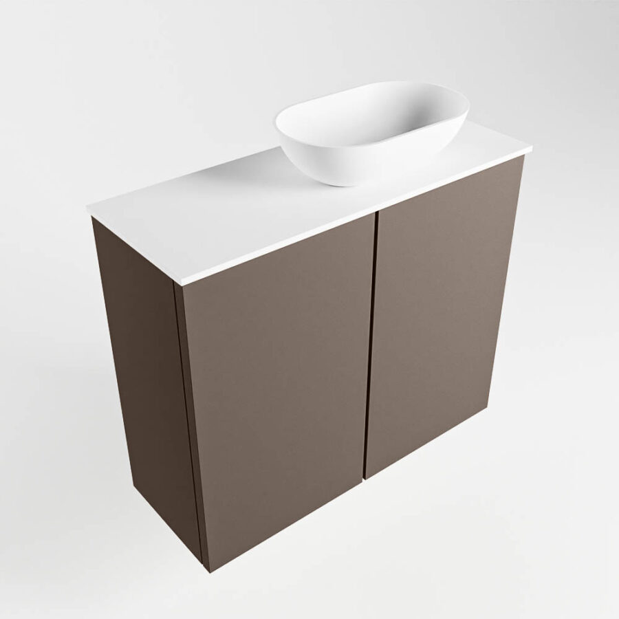 MONDIAZ FOWY toiletmeubel 60cm kleur smoke. Waskom positie rechts kleur talc | talc. Zonder kraangat - Afbeelding 4