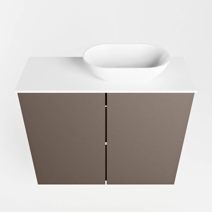 MONDIAZ FOWY toiletmeubel 60cm kleur smoke. Waskom positie rechts kleur talc | talc. Met 1 kraangat - Afbeelding 5