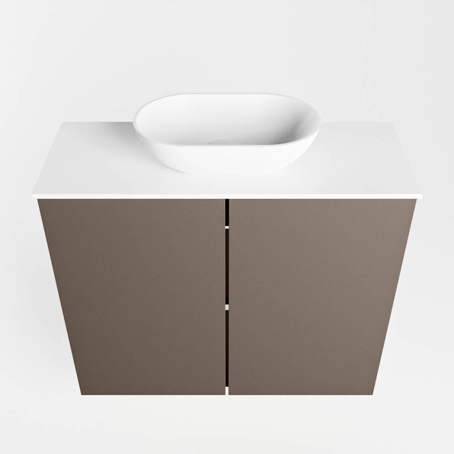 MONDIAZ FOWY toiletmeubel 60cm kleur smoke. Waskom positie midden kleur talc | talc. Zonder kraangat - Afbeelding 5