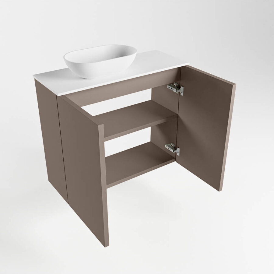 MONDIAZ FOWY toiletmeubel 60cm kleur smoke. Waskom positie links kleur talc | talc. Met 1 kraangat - Afbeelding 6