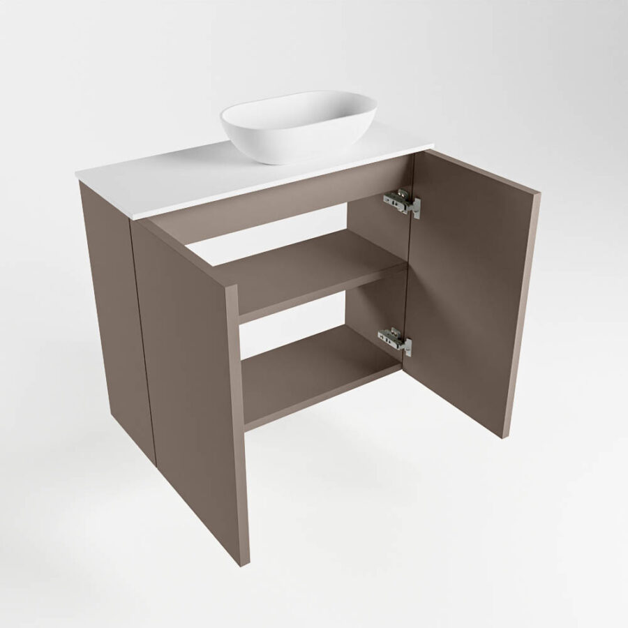 MONDIAZ FOWY toiletmeubel 60cm kleur smoke. Waskom positie rechts kleur talc | talc. Met 1 kraangat - Afbeelding 6