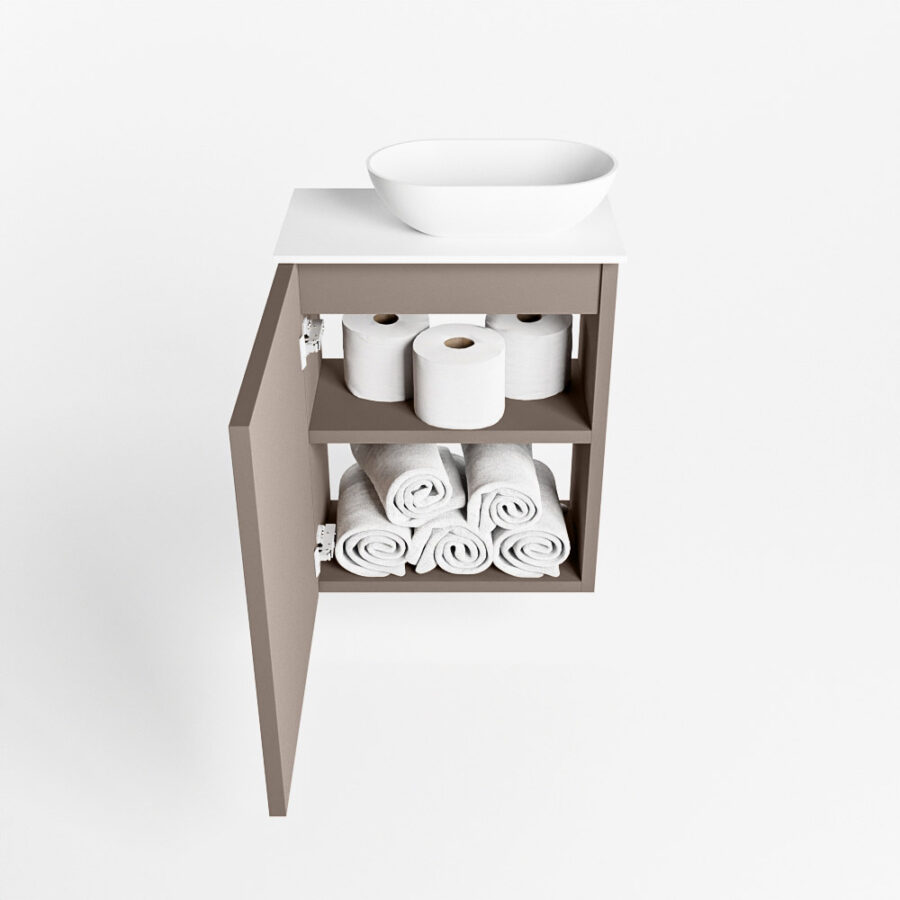 MONDIAZ FOWY toiletmeubel 40cm kleur smoke. Waskom positie rechts kleur talc | talc. Met 1 kraangat - Afbeelding 8