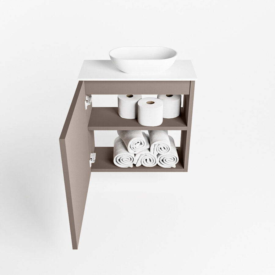 MONDIAZ FOWY toiletmeubel 50cm kleur smoke. Waskom positie rechts kleur talc | talc. Met 1 kraangat - Afbeelding 8